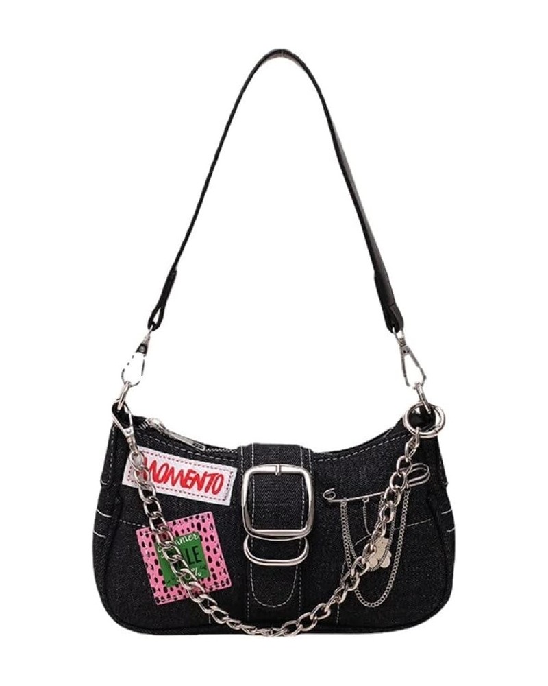 Y2K Black Small Shoulder Bag Goth Bag Grunge Aesthetic Bag Trendy Punk Purse Preppy Accessories (Black) Black $15.39 Shoulder...