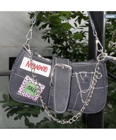 Y2K Black Small Shoulder Bag Goth Bag Grunge Aesthetic Bag Trendy Punk Purse Preppy Accessories (Black) Black $15.39 Shoulder...