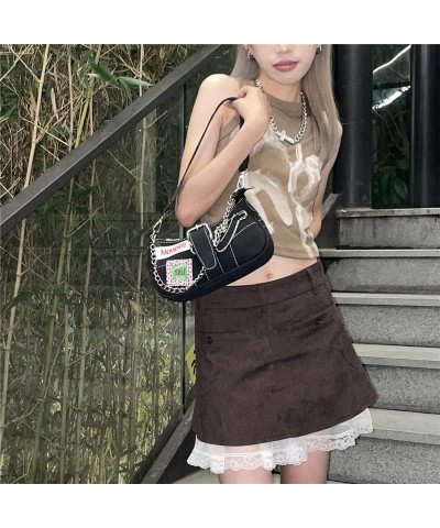 Y2K Black Small Shoulder Bag Goth Bag Grunge Aesthetic Bag Trendy Punk Purse Preppy Accessories (Black) Black $15.39 Shoulder...