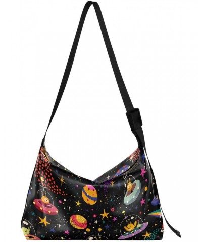 Cute Alien Planet Stars Tote Bag for Women Large Hobo Bags Slouchy Crossbody Bag Leather Hobo Bags with Adjustable Strap for ...