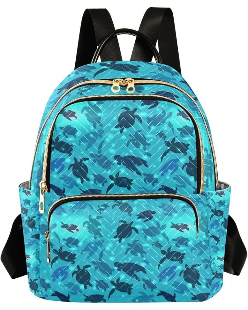 Ocean Women Backpack Blue Ocean Sea Turtle Cute Anti-Theft Travel Backpack with Luggage Belt Lightweight Handbag Lady Purse R...