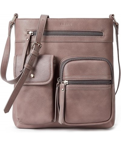 Crossbody Purses for Women Medium PU Leather Shoulder Bag with Multi Pocket for Women Beige with Brown 1-rough Purple $17.67 ...