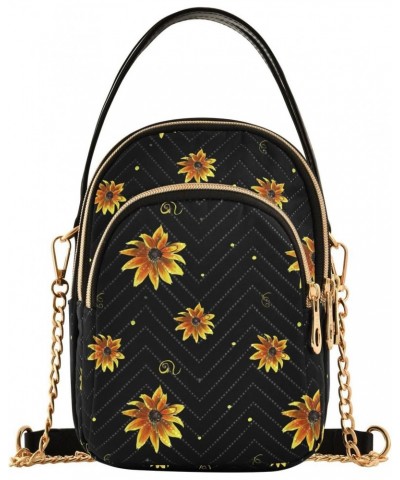 Sunflower Painting Small Crossbody Handbag for Women Mini Over Shoulder Purse with Three Zippered Pockets Durable Crossbody P...