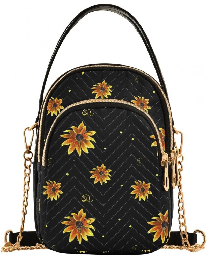 Sunflower Painting Small Crossbody Handbag for Women Mini Over Shoulder Purse with Three Zippered Pockets Durable Crossbody P...