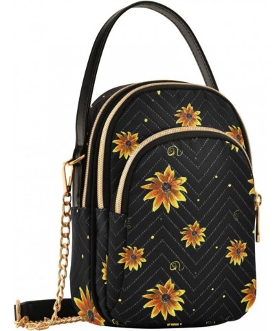 Sunflower Painting Small Crossbody Handbag for Women Mini Over Shoulder Purse with Three Zippered Pockets Durable Crossbody P...