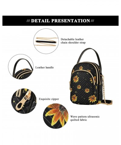 Sunflower Painting Small Crossbody Handbag for Women Mini Over Shoulder Purse with Three Zippered Pockets Durable Crossbody P...