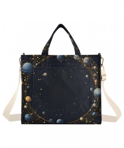 Corduroy Women Tote Bag Space Themed Frame Print, Handbag Purses with Detachable Strap Small Size $17.69 Crossbody Bags