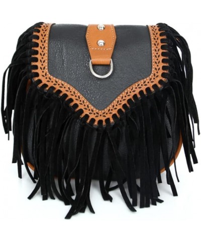 Women Shoulder Bag Bohemian Tassel Messenger Bags Frosted Small Handbag Purse Black $17.39 Shoulder Bags