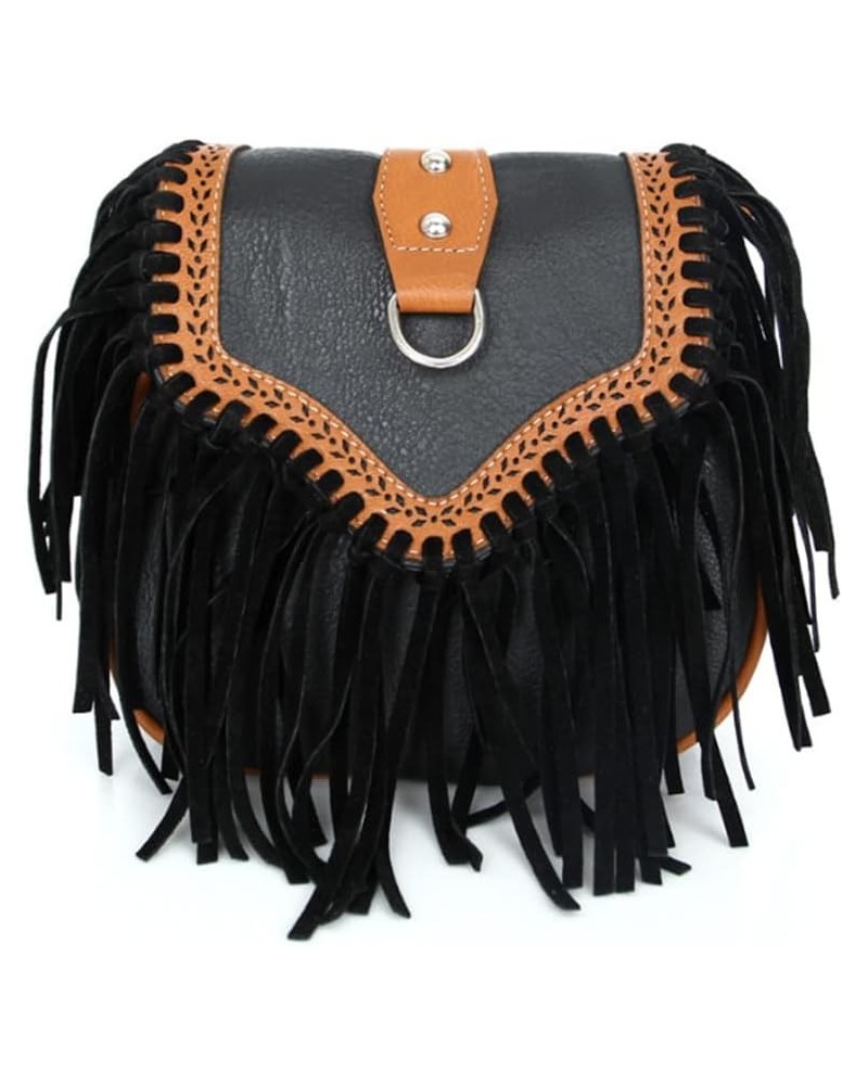 Women Shoulder Bag Bohemian Tassel Messenger Bags Frosted Small Handbag Purse Black $17.39 Shoulder Bags