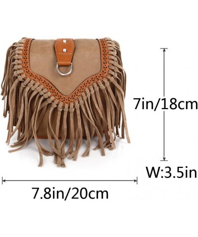 Women Shoulder Bag Bohemian Tassel Messenger Bags Frosted Small Handbag Purse Black $17.39 Shoulder Bags