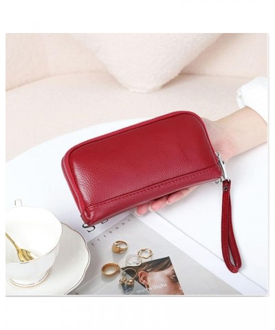 Double Zipper Clutch Bag, Multi-functional Women's Head Layer Cowhide Wallet, Cell Phone Bag, Genuine Leather Clutch Bag/64 S...