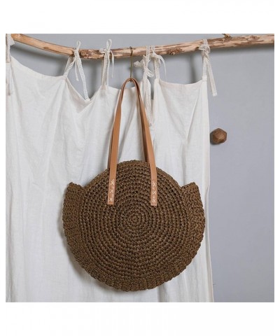 Handmade Straw Beach Shoulder Bag Round Totes Bag Handbag Women Summer Totes Brown $15.64 Totes