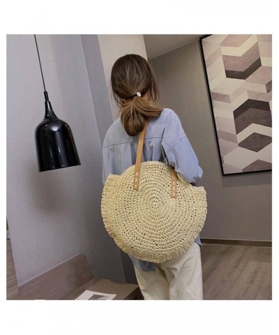 Handmade Straw Beach Shoulder Bag Round Totes Bag Handbag Women Summer Totes Brown $15.64 Totes