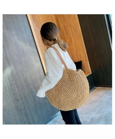 Handmade Straw Beach Shoulder Bag Round Totes Bag Handbag Women Summer Totes Brown $15.64 Totes