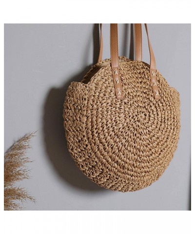 Handmade Straw Beach Shoulder Bag Round Totes Bag Handbag Women Summer Totes Brown $15.64 Totes