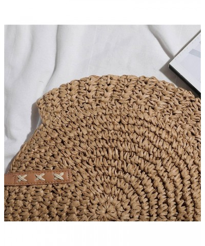 Handmade Straw Beach Shoulder Bag Round Totes Bag Handbag Women Summer Totes Brown $15.64 Totes