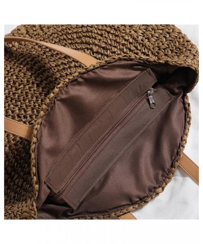 Handmade Straw Beach Shoulder Bag Round Totes Bag Handbag Women Summer Totes Brown $15.64 Totes