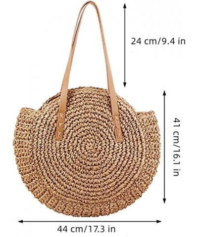 Handmade Straw Beach Shoulder Bag Round Totes Bag Handbag Women Summer Totes Brown $15.64 Totes