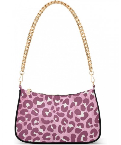 Pink Leopard Leather Womens Chain Shoulder Bag Tote Handbag Clutch Hobo Purse with Zipper for Travel Casual $14.71 Totes