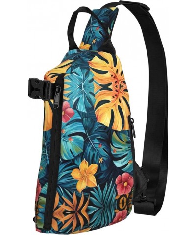 Astronaut And Alien Print Crossbody Backpack,Travel Hiking Cross Bag Diagonally, Cycling Bag Hojas Tropicales Y Flores One Si...