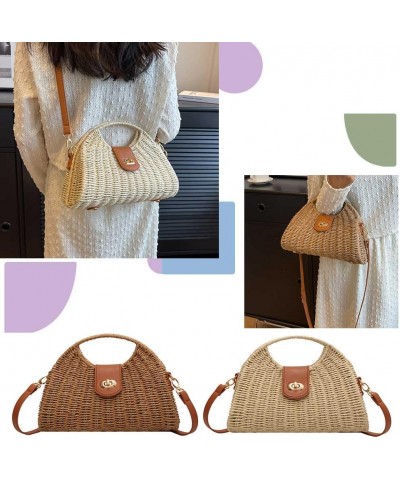 Women's Straw Crossbody Bag Handwoven Rattan Summer Beach Handbag Bohemian Bag Straw Hobo Bag Handmade Wallet Khaki $14.39 Cr...