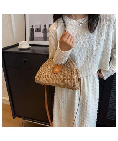 Women's Straw Crossbody Bag Handwoven Rattan Summer Beach Handbag Bohemian Bag Straw Hobo Bag Handmade Wallet Khaki $14.39 Cr...