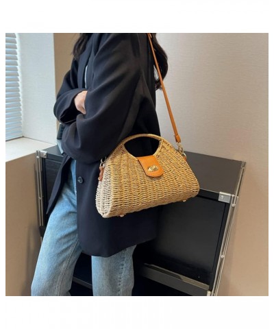 Women's Straw Crossbody Bag Handwoven Rattan Summer Beach Handbag Bohemian Bag Straw Hobo Bag Handmade Wallet Khaki $14.39 Cr...