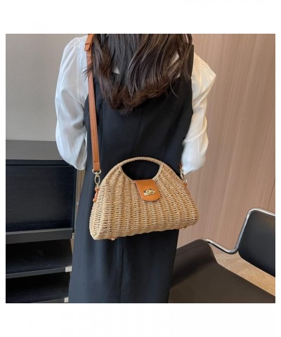 Women's Straw Crossbody Bag Handwoven Rattan Summer Beach Handbag Bohemian Bag Straw Hobo Bag Handmade Wallet Khaki $14.39 Cr...