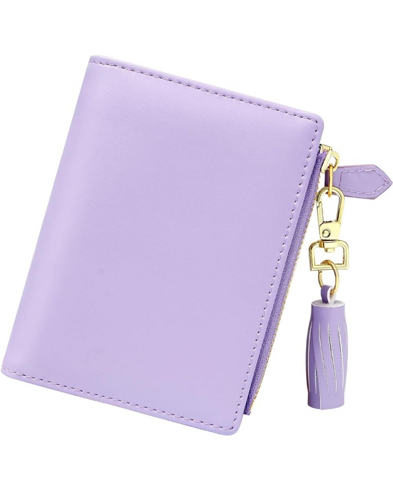 Small Wallets for Women Bifold Slim Coin Purse Zipper ID Card Holder A - Smooth PU Light Purple $10.19 Wallets