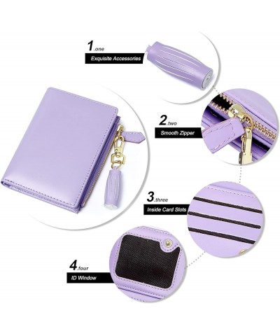 Small Wallets for Women Bifold Slim Coin Purse Zipper ID Card Holder A - Smooth PU Light Purple $10.19 Wallets