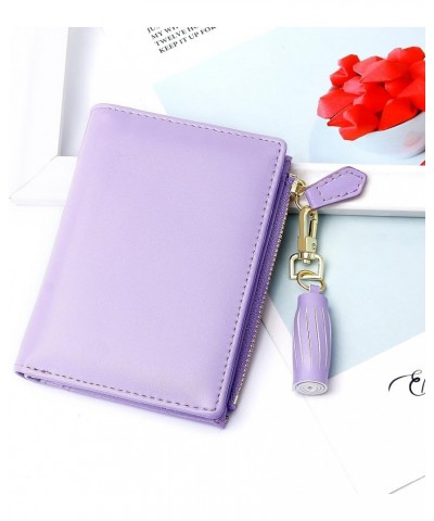 Small Wallets for Women Bifold Slim Coin Purse Zipper ID Card Holder A - Smooth PU Light Purple $10.19 Wallets