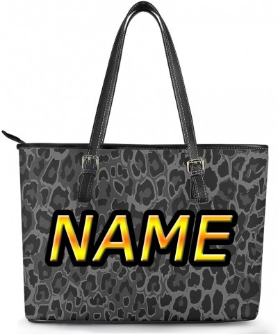 Customized Name Women's Shoulder Handbags, Ladies Zipper Pocket Saddle Bag Backpack, Multifunctional Travel Tote Black Leopar...