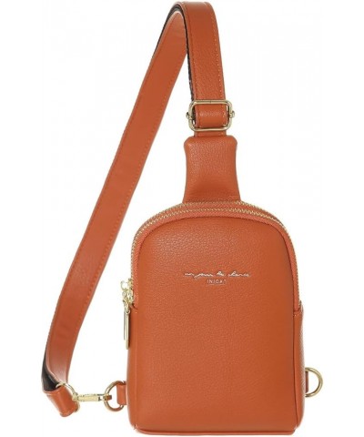 Small Sling Crossbody Backpack Shoulder Bag for Women Men Leather Chest Pack Mini Handbag Orange $29.67 Backpacks