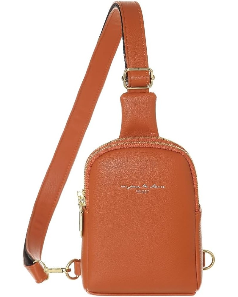 Small Sling Crossbody Backpack Shoulder Bag for Women Men Leather Chest Pack Mini Handbag Orange $29.67 Backpacks