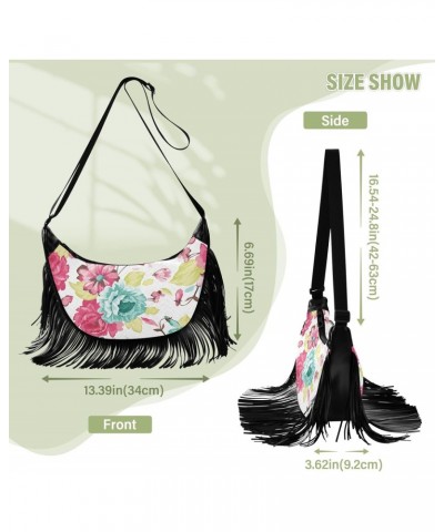 Abstract Elegance Floral Fringe Bag for Women Cross Body Bag Tassel Shoulder Bag Satchel $14.57 Crossbody Bags