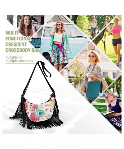 Abstract Elegance Floral Fringe Bag for Women Cross Body Bag Tassel Shoulder Bag Satchel $14.57 Crossbody Bags