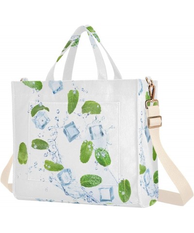 Mint Leaves and Crystal Ice Cubes Women's Tote Handbags Top Handle Satchel Shoulder Bag Crossbody Bag for Office Travel S $16...