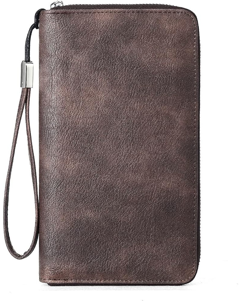 Leather Wallets for Women RFID Blocking Zip Around Credit Card Holder Phone Wristlet Clutch 2-vegan Coffee $16.40 Wallets