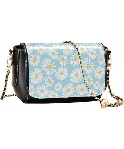 Boho Stars Black Women Crossbody Purse Black Women Leather Shoulder Bag Waterproof Satchel with Chain Strap Daisy Flower Flor...