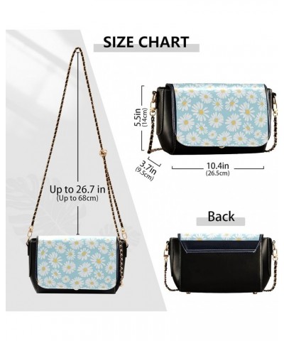 Boho Stars Black Women Crossbody Purse Black Women Leather Shoulder Bag Waterproof Satchel with Chain Strap Daisy Flower Flor...