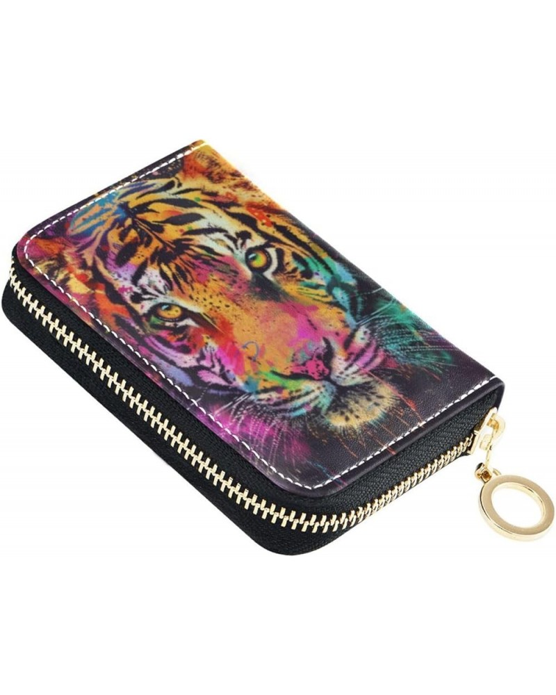 RFID Credit Card Holder Python Snake Print Leather With Zipper Card Case Wallet for Women Girls Tigers Watercolors $10.63 Wal...