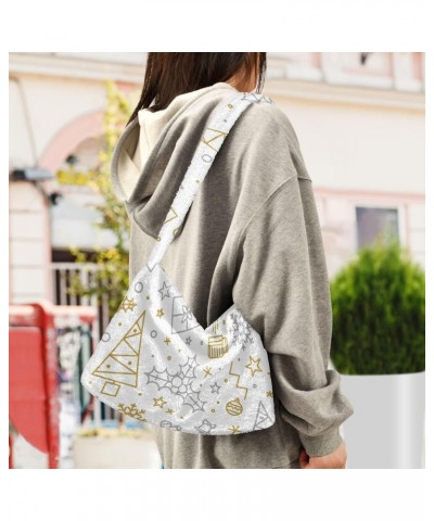 White Background Christmas Elements Plush Underarm Bag Women's Tote Handbags Fluffy Shoulder Bag for Autumn and Winter $13.91...