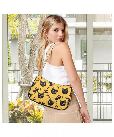 Women Chain Shoulder Purse Bag With Zipper Sunflower Cat Print, Funny Kitten Hobo Tote Clutch Handbags with Chain Strap $17.3...