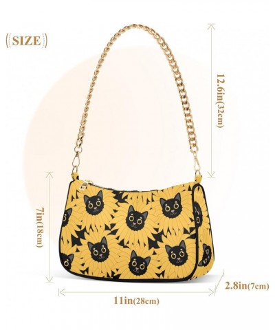 Women Chain Shoulder Purse Bag With Zipper Sunflower Cat Print, Funny Kitten Hobo Tote Clutch Handbags with Chain Strap $17.3...