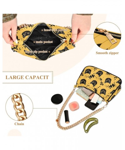 Women Chain Shoulder Purse Bag With Zipper Sunflower Cat Print, Funny Kitten Hobo Tote Clutch Handbags with Chain Strap $17.3...