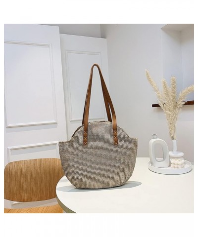 Straw Tote Bag Woven Handbag Shoulder Bag, Weave Rattan Handmade Clutch Bag Summer Beach Large Purse for Women Brown $9.23 Totes