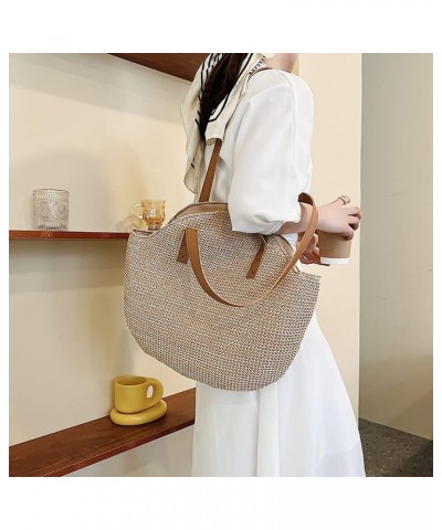 Straw Tote Bag Woven Handbag Shoulder Bag, Weave Rattan Handmade Clutch Bag Summer Beach Large Purse for Women Brown $9.23 Totes