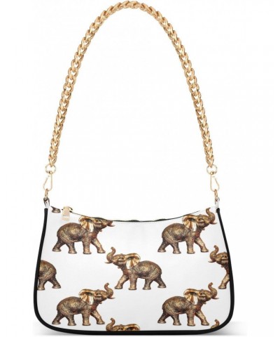 Elephant Shoulder Bag for Women Hobo Tote Handbag Gold Chain Crossbody Bag with Zipper Clutch Purse Handbags $14.83 Clutches