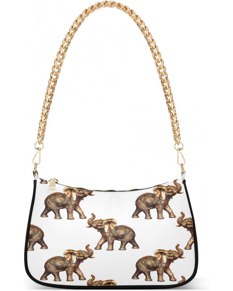 Elephant Shoulder Bag for Women Hobo Tote Handbag Gold Chain Crossbody Bag with Zipper Clutch Purse Handbags $14.83 Clutches