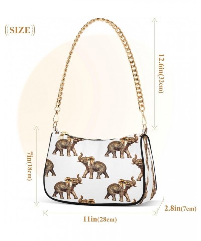 Elephant Shoulder Bag for Women Hobo Tote Handbag Gold Chain Crossbody Bag with Zipper Clutch Purse Handbags $14.83 Clutches